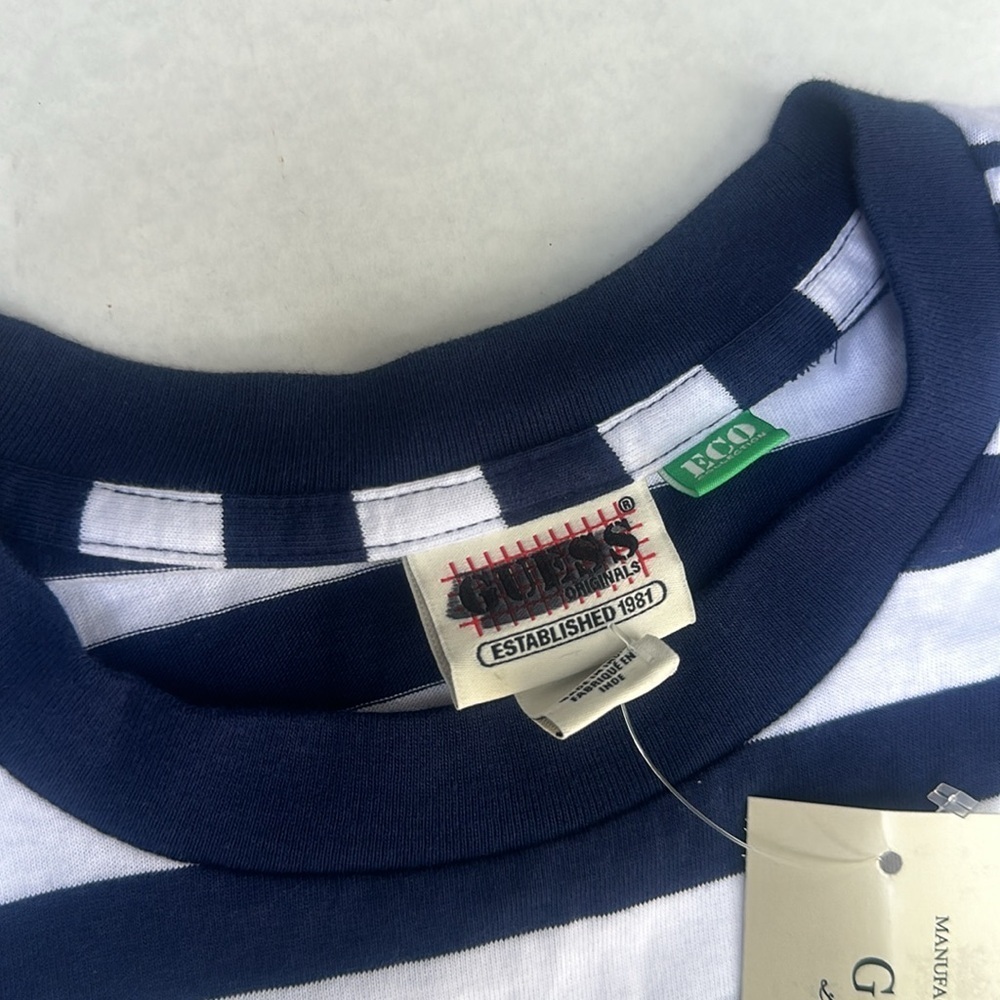 New GUESS ORIGINALS Striped Logo Tee SZ S - Picture 3 of 4